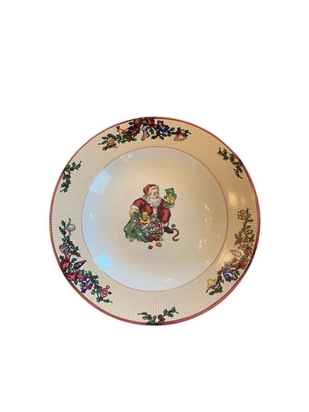 Fitz and Floyd Santas List Soup Bowl 1994 Christmas Rimmed Dinnerware Vtg